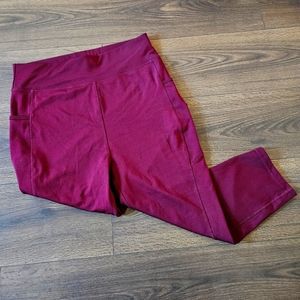 Popfit burgundy capri leggings with pockets, 2XL high compression